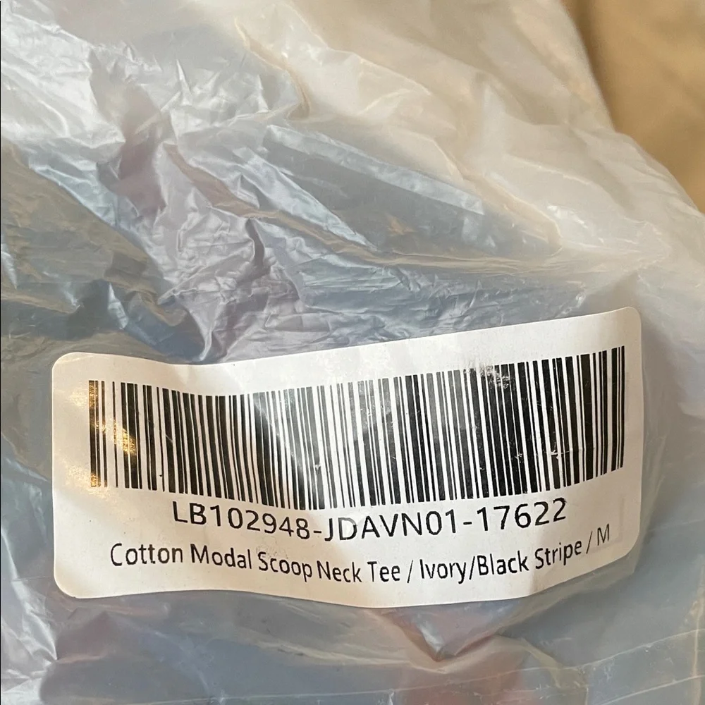 QUINCE COTTON MODAL SCOOP NECK TEE IVORY/BLACK STRIPE-M - Picture 3 of 3